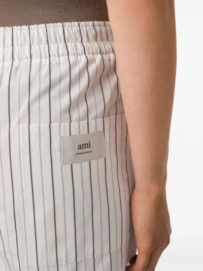 Ami Alexandre Mattiussi Ami Paris White Shorts With Black And Light Blue Stripes In White