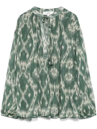 Ba&sh Menaelle Khaki Beige Printed Blouse In Multi
