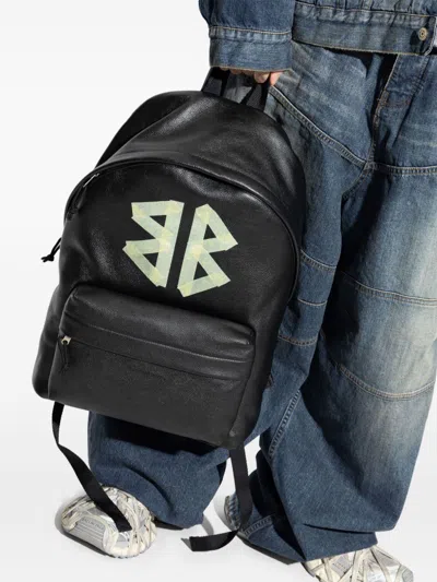 Balenciaga Explorer Black Backpack In Grained Leather In Black