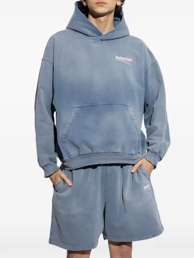 Balenciaga Faded Blue Classic Hoodie Sweater In Blue