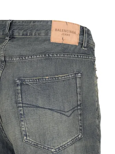 Balenciaga Loose Washed Jeans In Blue/grey/yellow In Gray