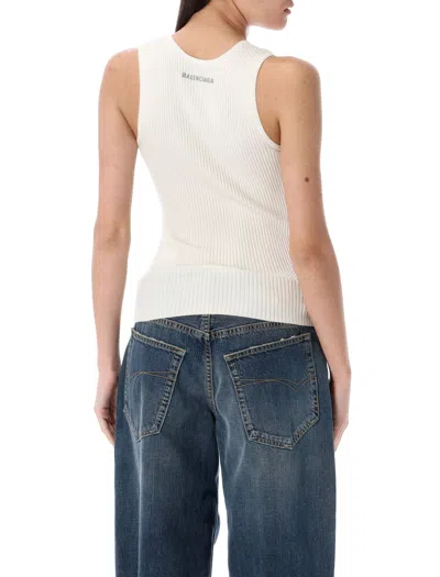 Balenciaga Ribbed Texture Sleeveless Top In White