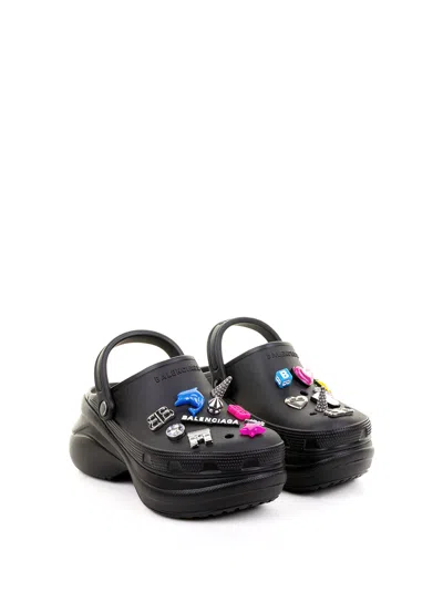 Balenciaga Women Crocs Jibbitz Sandals In Black