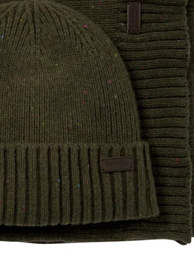 Barbour "carlton Fleck" Cap And Scarf Set In Green