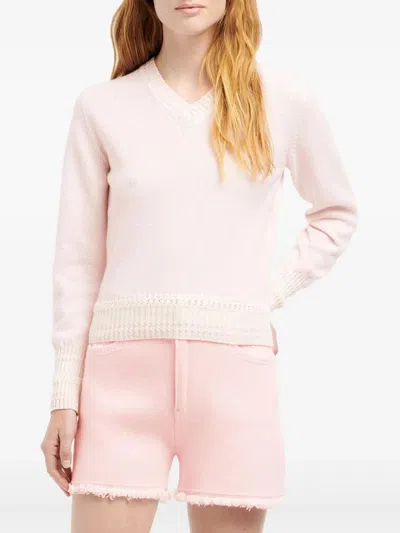 Barrie Jersey Cuello V Rosa In White