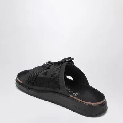 Birkenstock Leather And Textile Slipper With Buckle Detail In Black