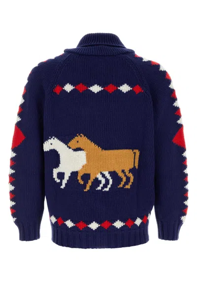 Bode Blue Wool Diamond Cardigan In Blue
