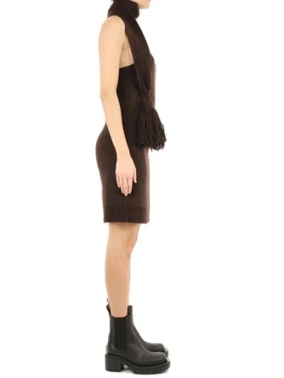 Bottega Veneta Dark Brown Wool Mini Dress In Black