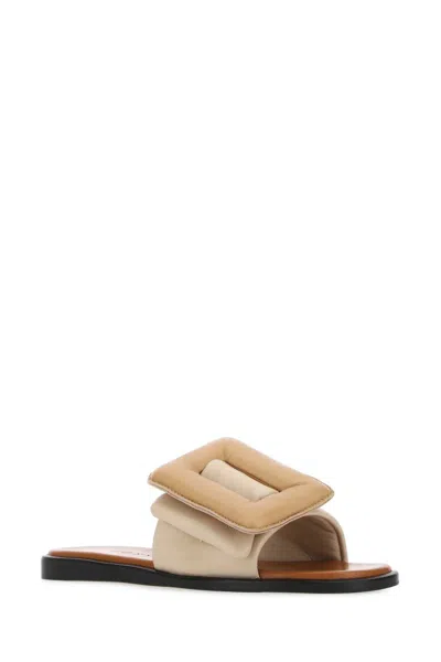 Boyy Leather Puffy Slippers With Tonal Padding In Neutral