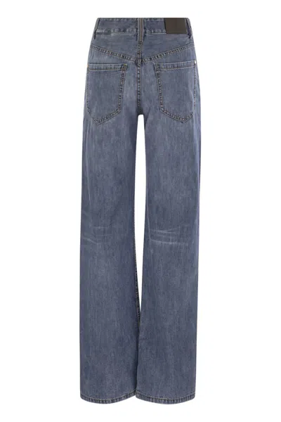 Brunello Cucinelli Women Contemporary Loose Trousers In Lightweight Denim In Blue