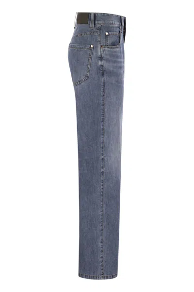 Brunello Cucinelli Women Contemporary Loose Trousers In Lightweight Denim In Blue