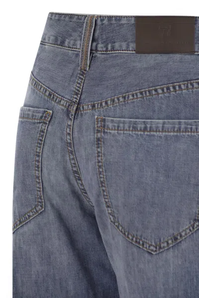 Brunello Cucinelli Women Contemporary Loose Trousers In Lightweight Denim In Blue