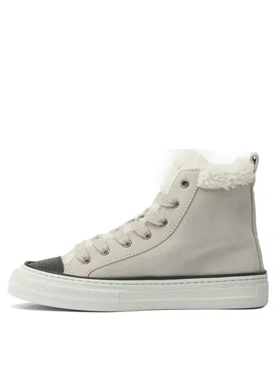 Brunello Cucinelli High-top Sneakers Featuring Monile Accents In Neutral