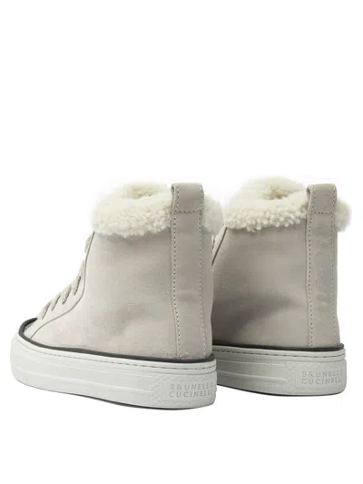 Brunello Cucinelli High-top Sneakers Featuring Monile Accents In Neutral