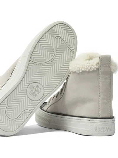 Brunello Cucinelli High-top Sneakers Featuring Monile Accents In Neutral