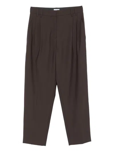 Brunello Cucinelli Tropical Wool Slouchy Pleat Pant In Brown