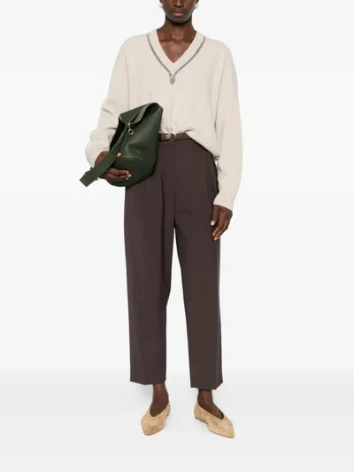 Brunello Cucinelli Tropical Wool Slouchy Pleat Pant In Brown