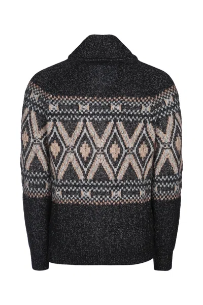 Brunello Cucinelli Geometric Jacquard Cardigan Sweaters And Cardigans Multicolor In Black