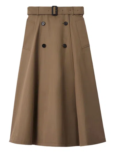 Burberry Beige Skirt With Adjustable Belt And Button Closure In Cotton Woman In Brown