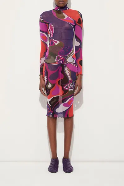 Pucci Orchidee-print Tulle Midi Skirt In Multicolor In Multi