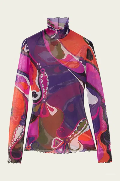 Pucci Orchidee-print Tulle Top In Multicolor In Multi