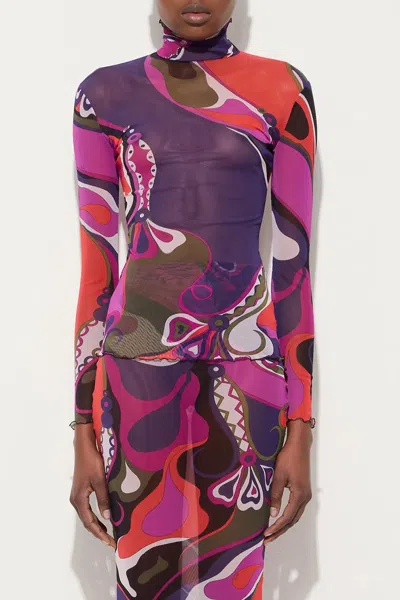 Pucci Orchidee-print Tulle Top In Multicolor In Multi