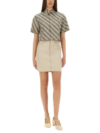 Burberry Sand Denim Mini Skirt In Neutral