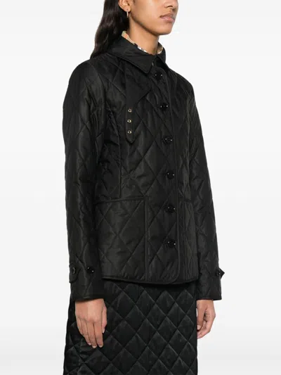 Burberry Tailored Jacket With Quilted High Collar In Black