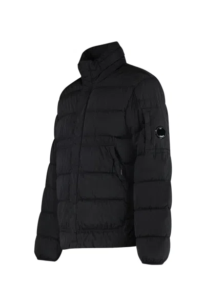 C.p. Company Oversized Zip-front Rain Jacket With Quilted Texture In Black