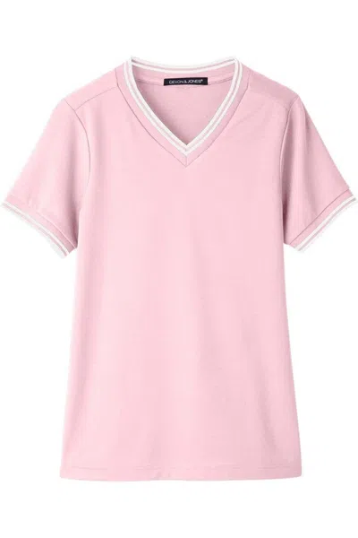 Devon & Jones Women's Crownlux Performanceplaited Tipped V-neck Shirt In Multi