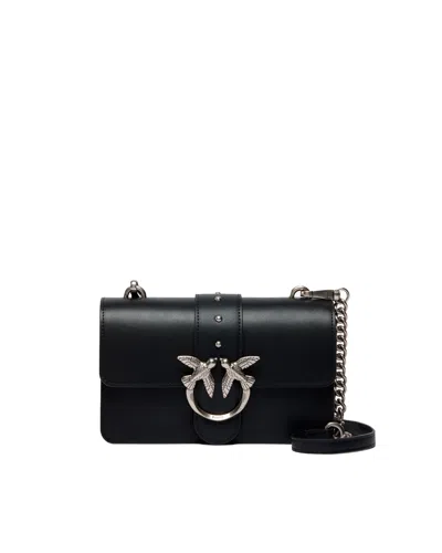 Pinko Rectangular Chain Strap Shoulder Bag With Metal Hardware And Front Embellishment In Black