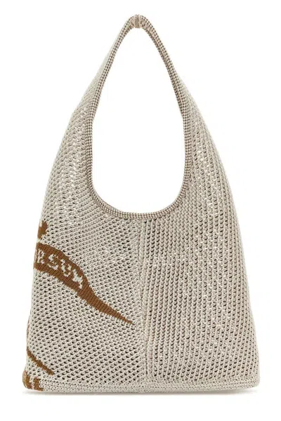 Burberry Graphic Design Knitted Shoulder Bag In White