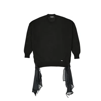 Dsquared2 Cotton Sweater With Drawstring And Sheer Details In Black