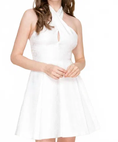 B.right Cross Halter Jacquard Mini Dress In White In White