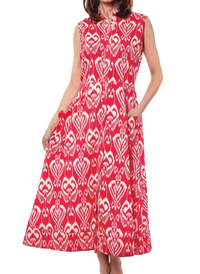 Dizzy Lizzie Sea Island Midi Dress In Pink & White Ikat In Red