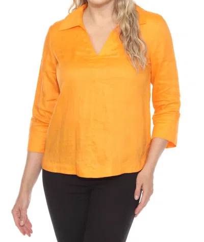 Joseph Ribkoff Collared V-neck Quarter Sleeve Linen Top In Apricot In Orange