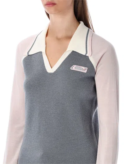 Casablanca Color-block Merino Polo Shirt With Classic Collar And Logo Patch In Gray