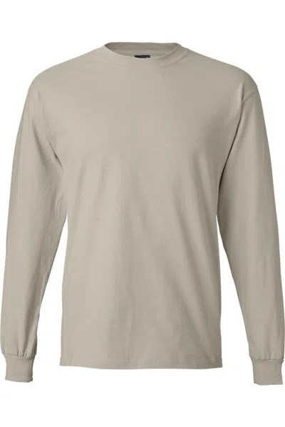 Hanes Beefy-t Long Sleeve T-shirt In Gray