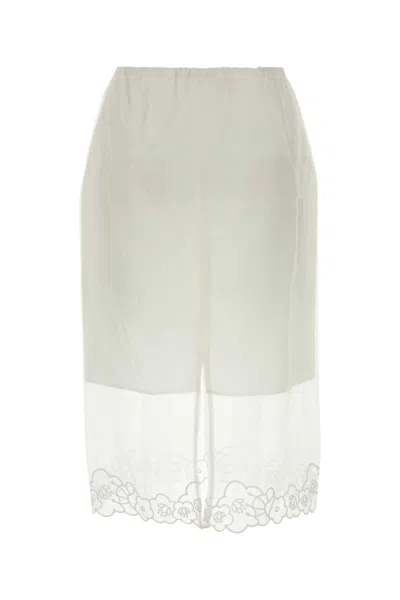 Cecilie Bahnsen Midi Skirt With Floral Embroidery And Back Slit In White