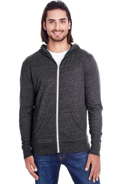 Threadfast Apparel Triblend Full-zip Light Hooded Sweatshirt In Gray