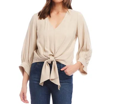 Karen Kane Blouson Sleeve Tie-front Top In Ecru In Neutral