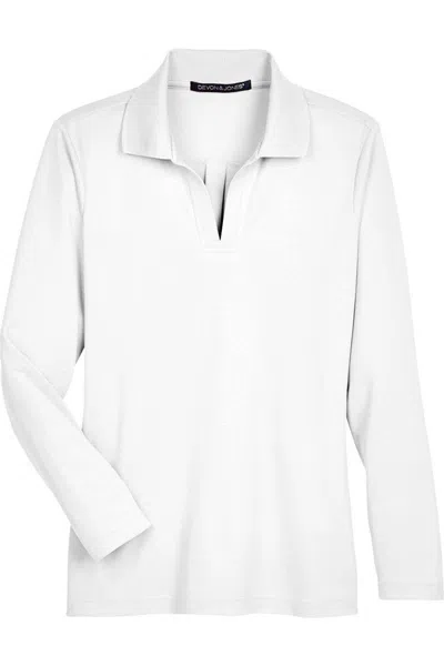 Devon & Jones Women's Crownlux Performanceplaited Long Sleeve Polo In White
