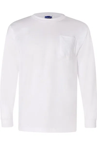 Bayside Union-made Long Sleeve T-shirt With A Pocket In White