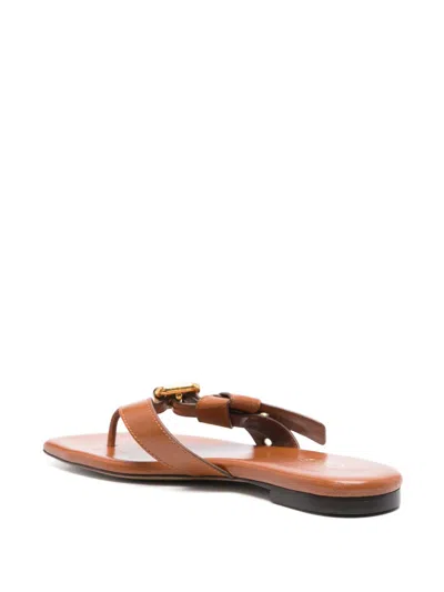 Chloé Brown Flat Sandal With Gold Buckle In Brown