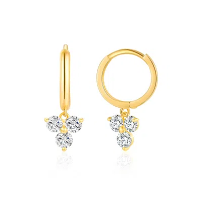 Maxcolor 10k Yellow Gold Trio Cubic Zirconia Huggie Dangle Earrings In Gold