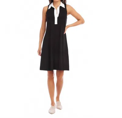 Karen Kane Contrast Placket Dress In Black With White In Black