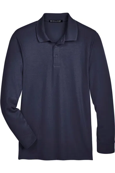 Devon & Jones Crownlux Performance Tall Plaited Long Sleeve Polo In Blue