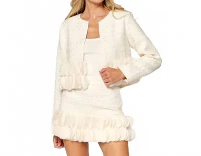 Lalavon Petal Tweed Crop Jacket In Off White In White