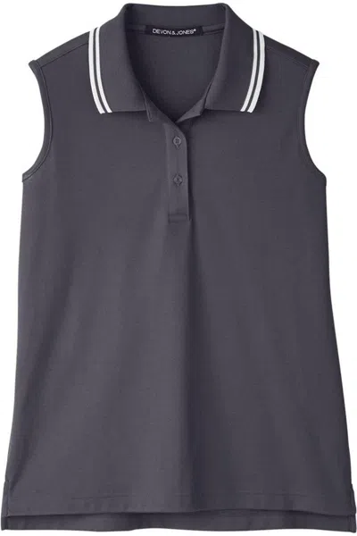 Devon & Jones Women's Crownlux Performanceplaited Tipped Sleeveless Polo In Gray