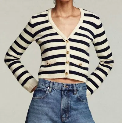 Frame Womens Harbor Stripe-print Knitted Cotton-blend Cardigan Navy Multi In Multi